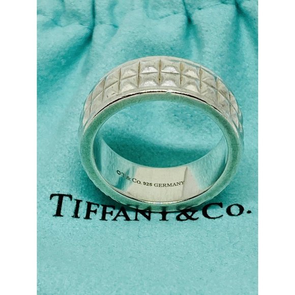 Tiffany & Co. 925 Sterling Silver Ring Studded Band Sise 8...